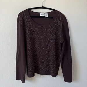 EUC CHICO’S STUDDED BROWN TOP